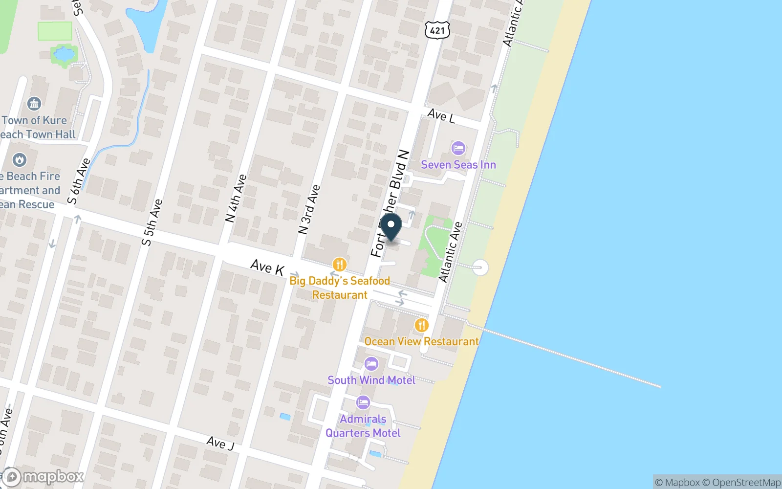 Map showing the location of Beach House Burgers