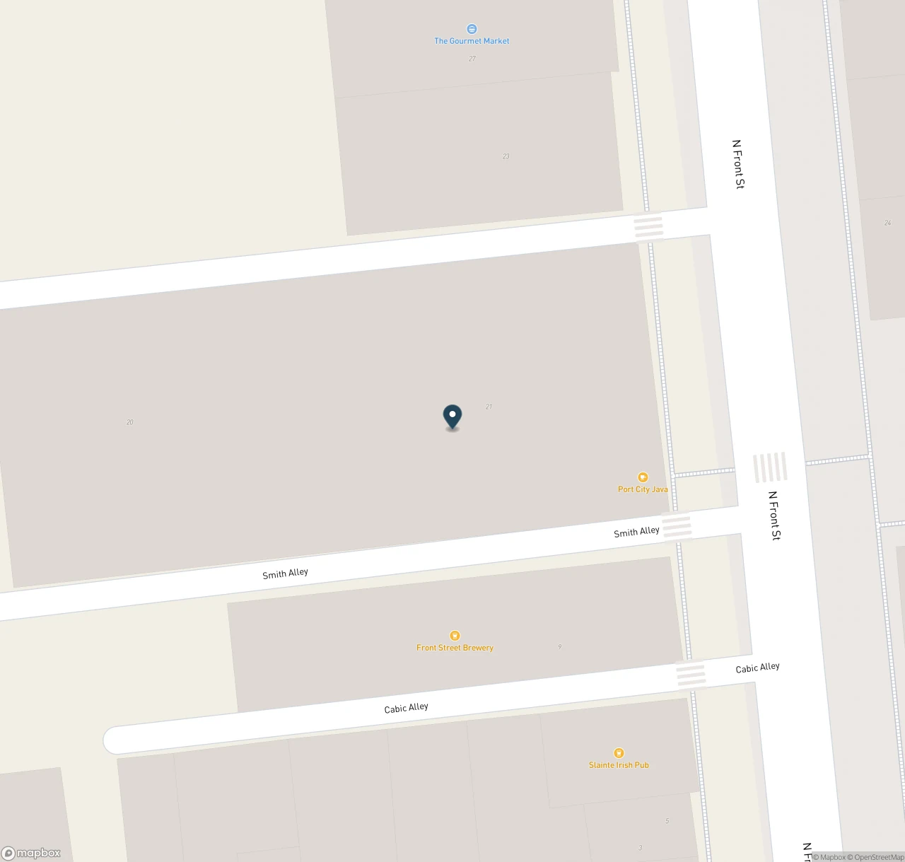 Map showing the location of The Rooftop Bar at North Front Theatre